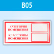 Знак «Категория помещения, класс зоны помещения», B05 (пластик, 200х100 мм)